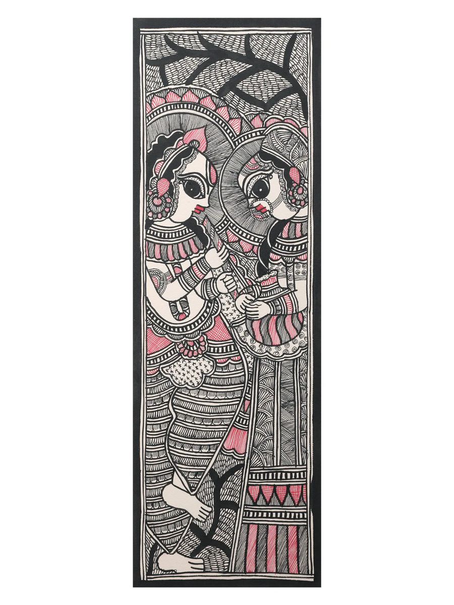 Krishna and Radha Madhubani Painting on Handmade Paper