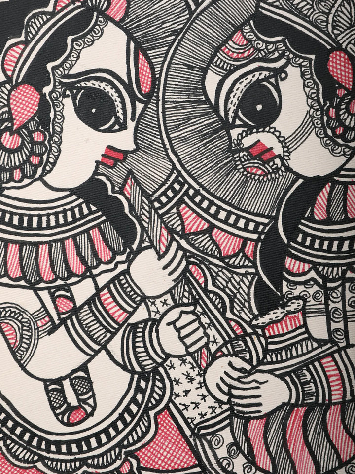 Krishna and Radha Madhubani Painting on Handmade Paper · view 2