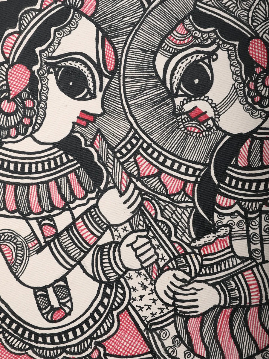 Krishna and Radha Madhubani Painting on Handmade Paper