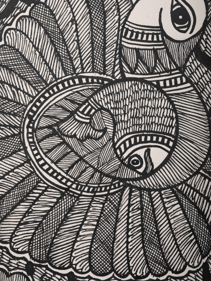 Pair of Peacock and Fish Madhubani Painting on Handmade Paper · view 2