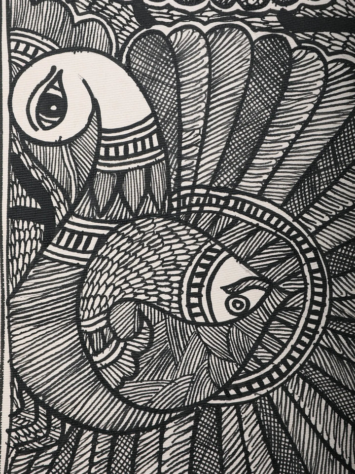 Pair of Peacock and Fish Madhubani Painting on Handmade Paper · view 3