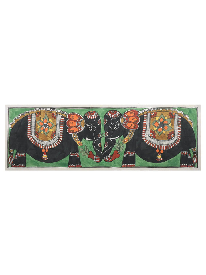Royal Elephant Madhubani Painting on Handmade Paper · view 1