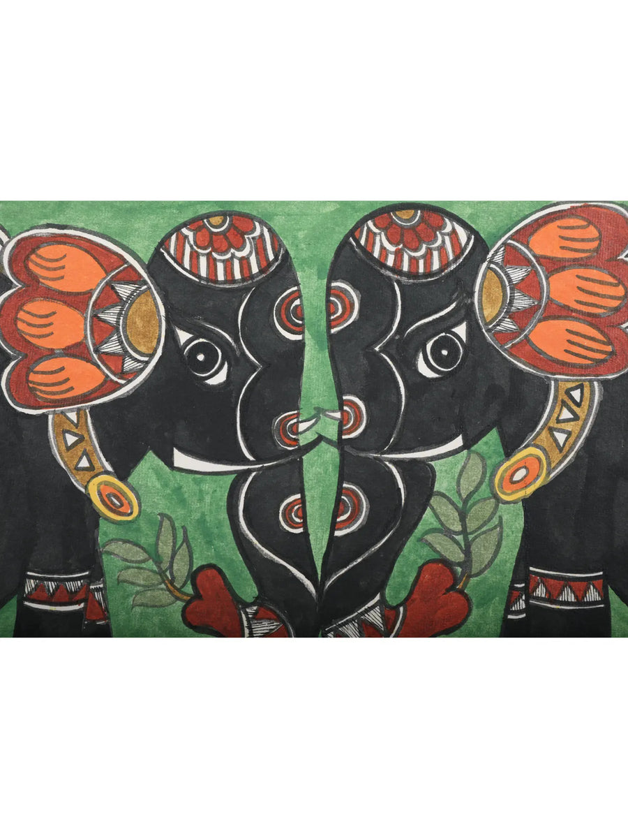 Royal Elephant Madhubani Painting on Handmade Paper