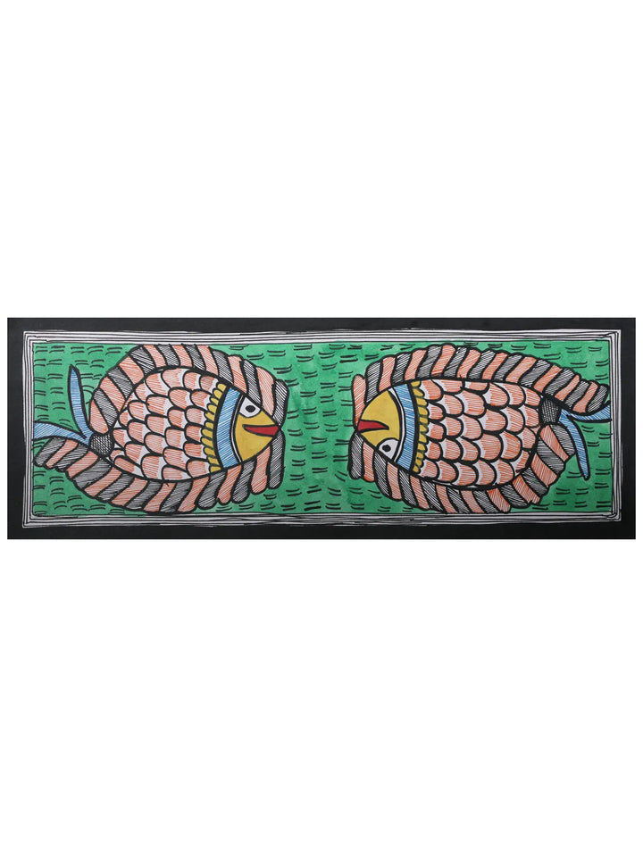 Twin Fish Madhubani Painting on Handmade Paper · view 1