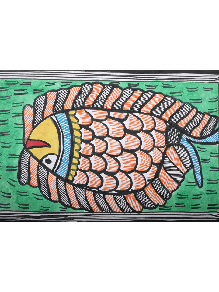 Twin Fish Madhubani Painting on Handmade Paper · view 3