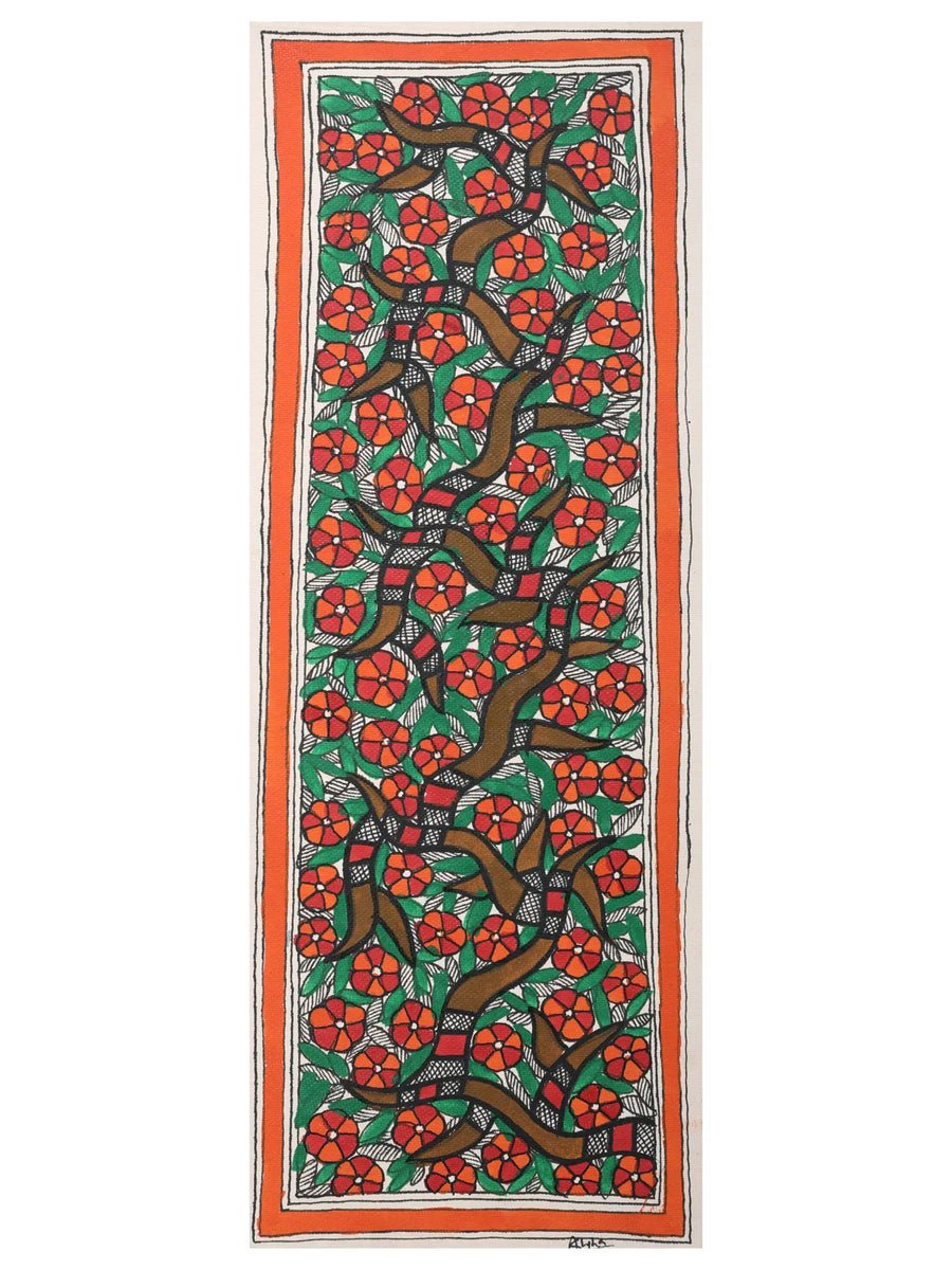 Floral Madhubani Painting on Handmade Paper