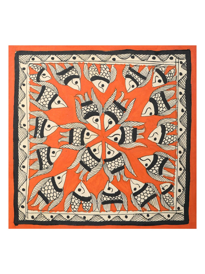 Fish with Orange Background - Mandala Painting on Handmade Paper · view 1