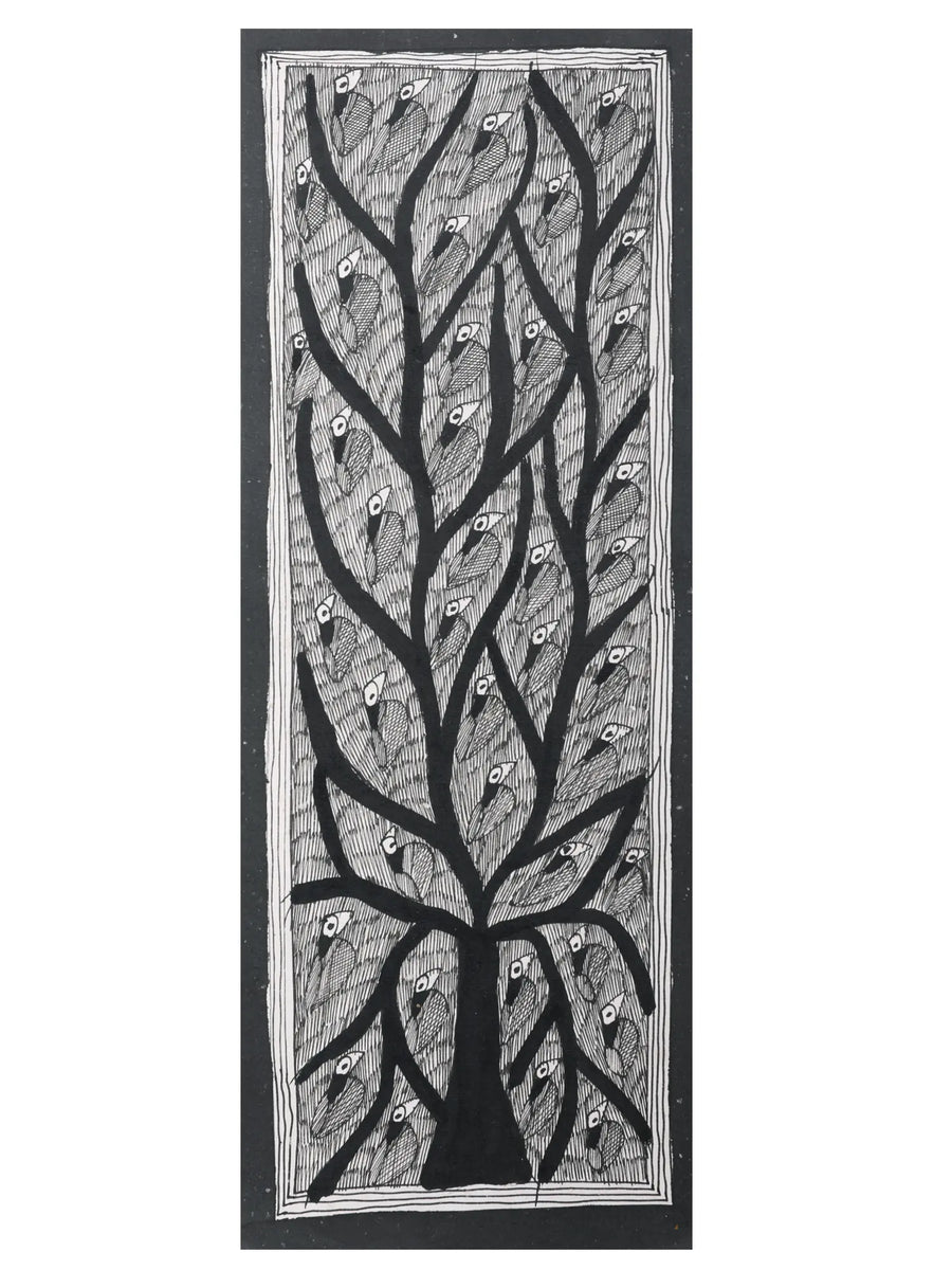 Birds on Tree Madhubani Painting on Handmade Paper