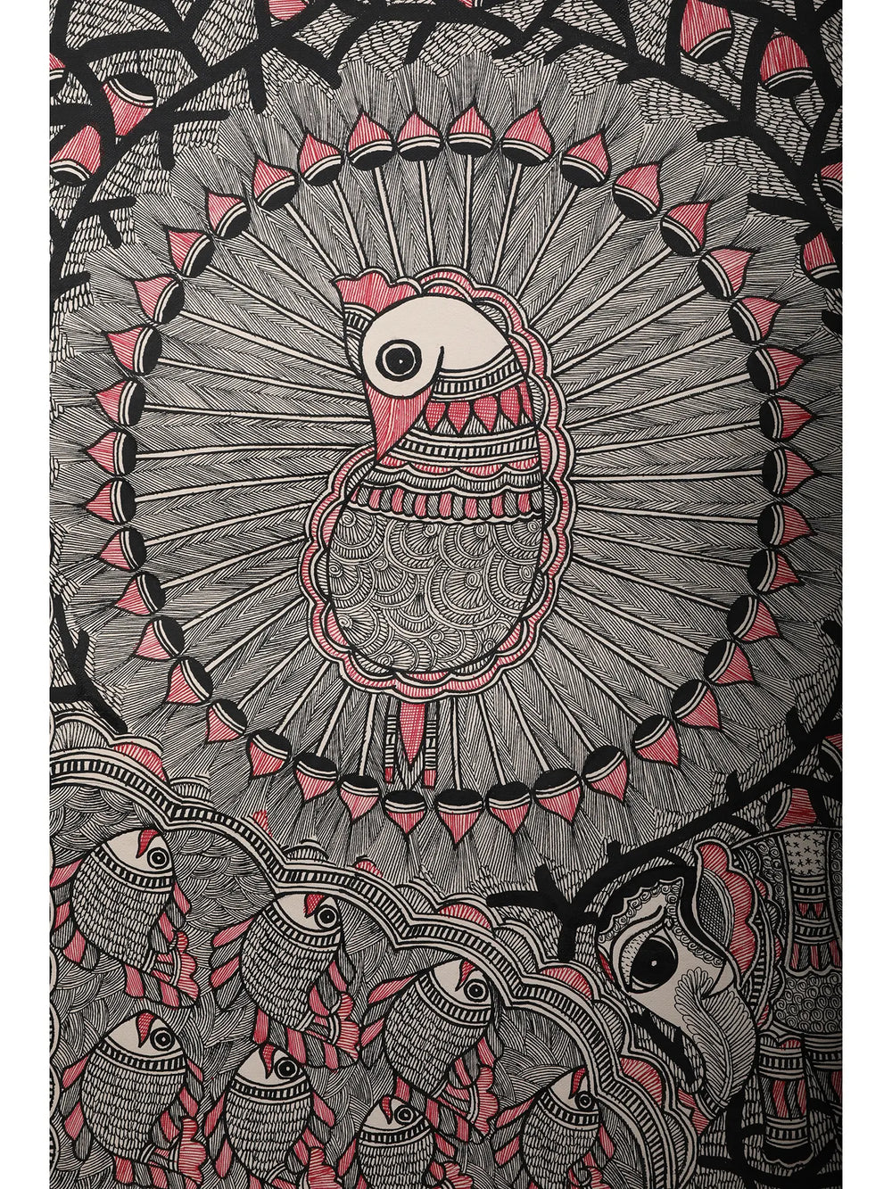 Peacock And Fish In Madhubani Style | Handmade Paper | By Ajay Kumar Jha