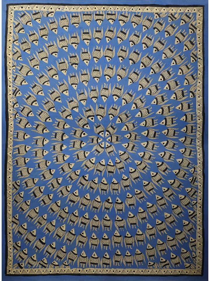 Blue Fish Mandala Painting on Handmade Paper · view 1