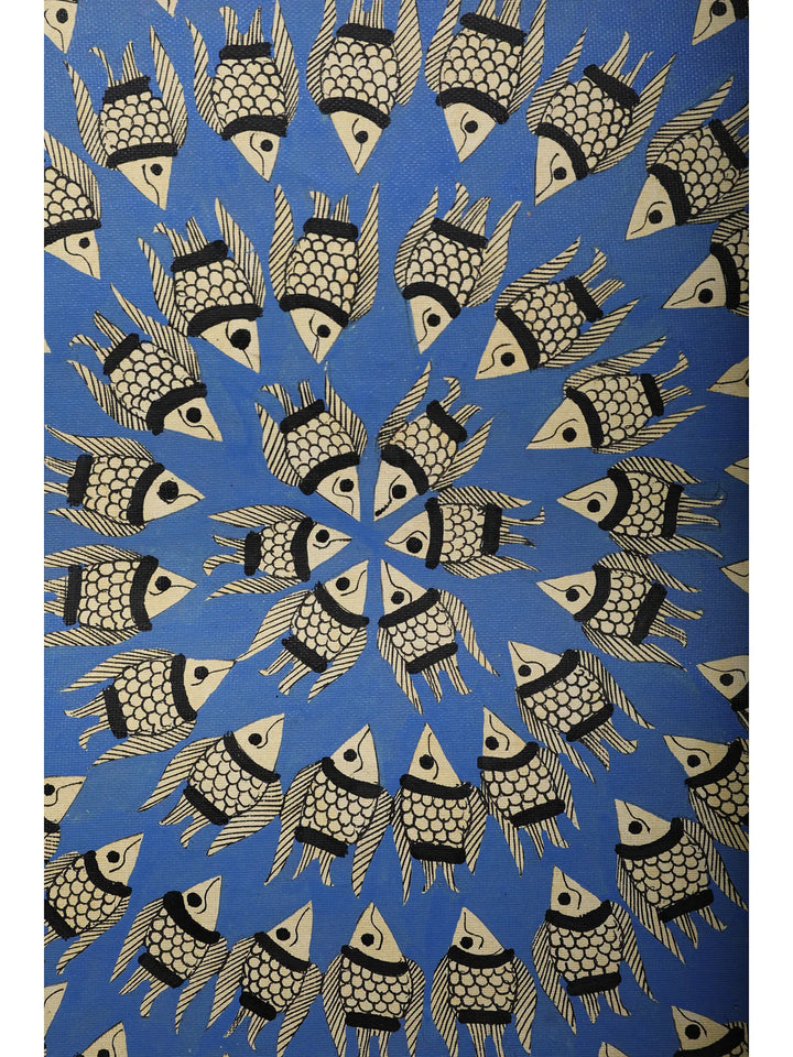 Blue Fish Mandala Painting on Handmade Paper · view 3