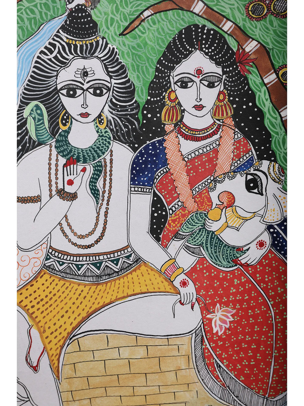 Lord Shiva And Parvati With Bal Ganesha | Handmade Paper | By Ajay Kumar Jha