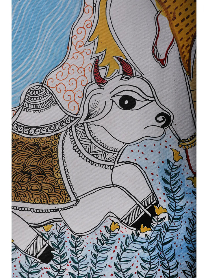 Lord Shiva and Parvati with Bal Ganesha Painting on Handmade Paper · view 4