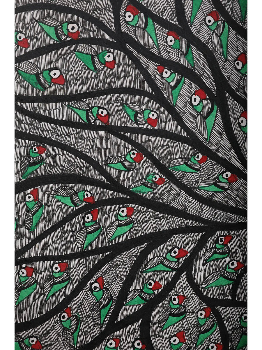 Tree of Life with Parrots Painting on Handmade Paper