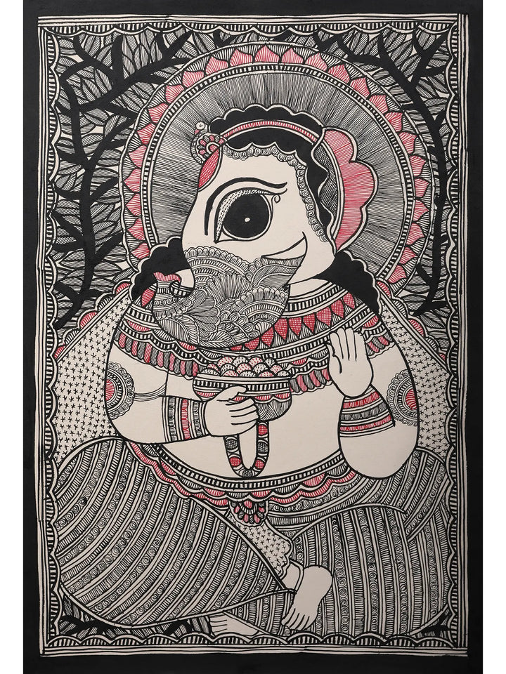 Vighnaharta Ganesha with Modak Painting on Handmade Paper · view 1