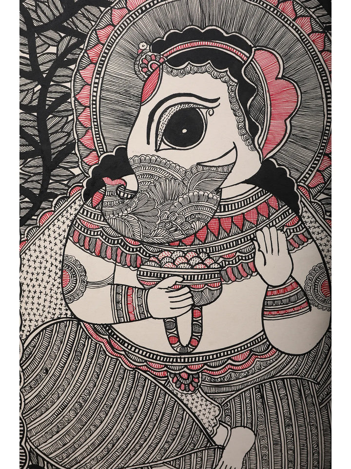 Vighnaharta Ganesha with Modak Painting on Handmade Paper · view 2