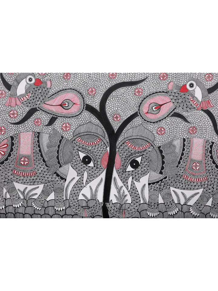 Tree of Life with Elephant Painting on Handmade Paper · view 2