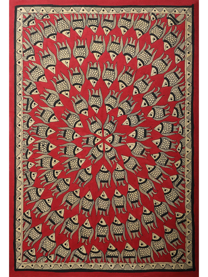 Red Fish Mandala Painting on Handmade Paper · view 1