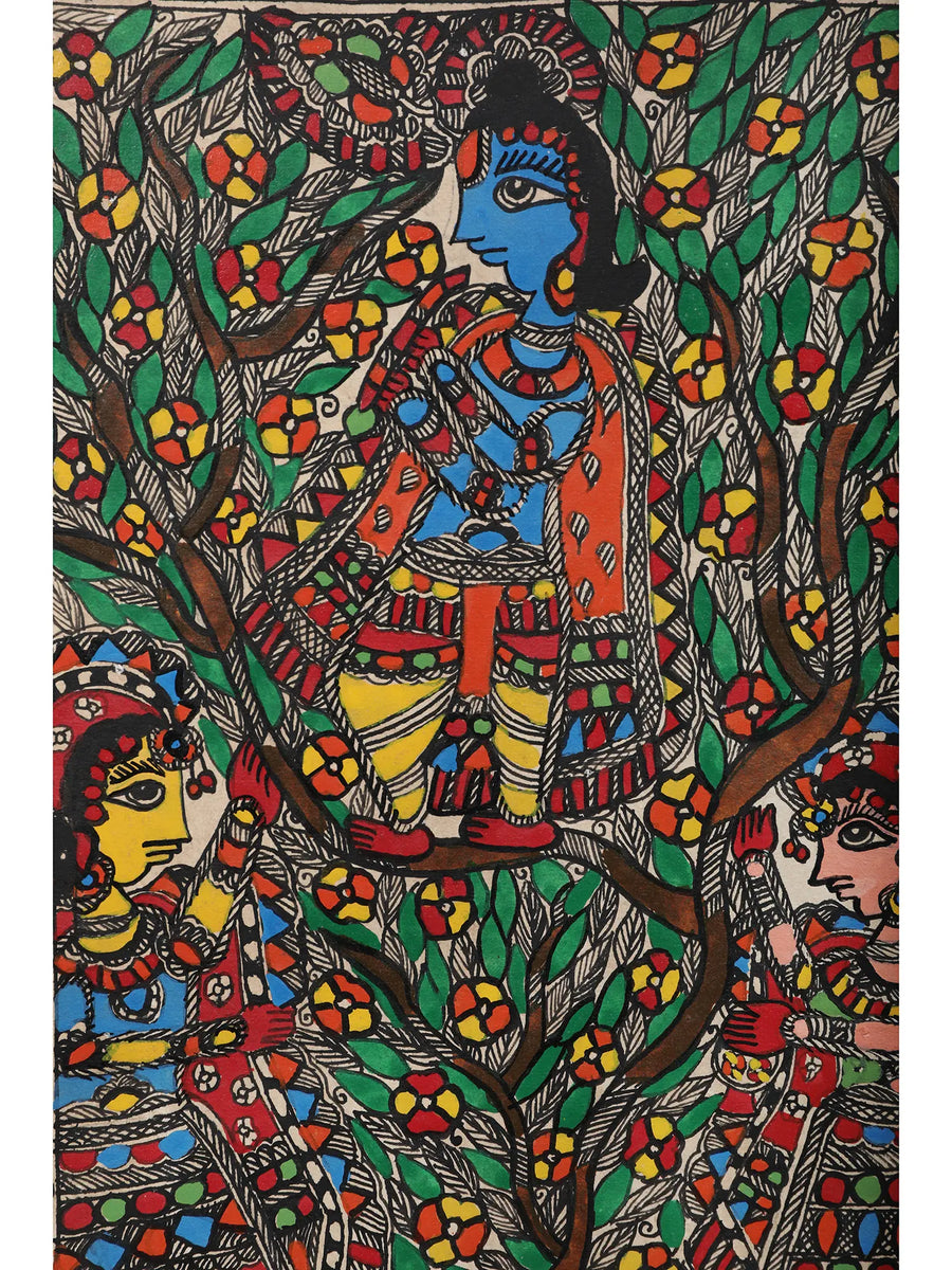 Shri Krishna Leela Madhubani Painting on Handmade Paper