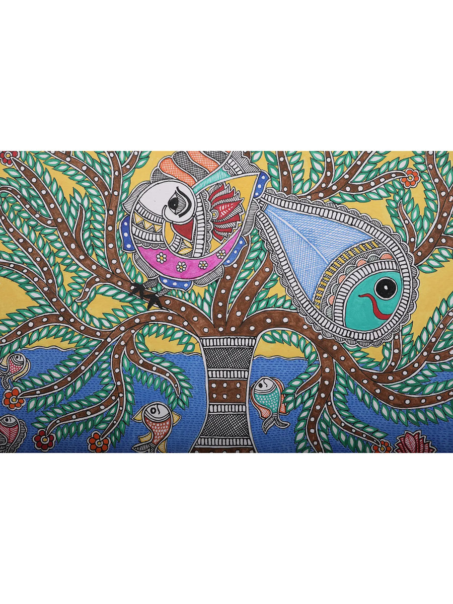 Tree of Life with Fishes Painting on Handmade Paper