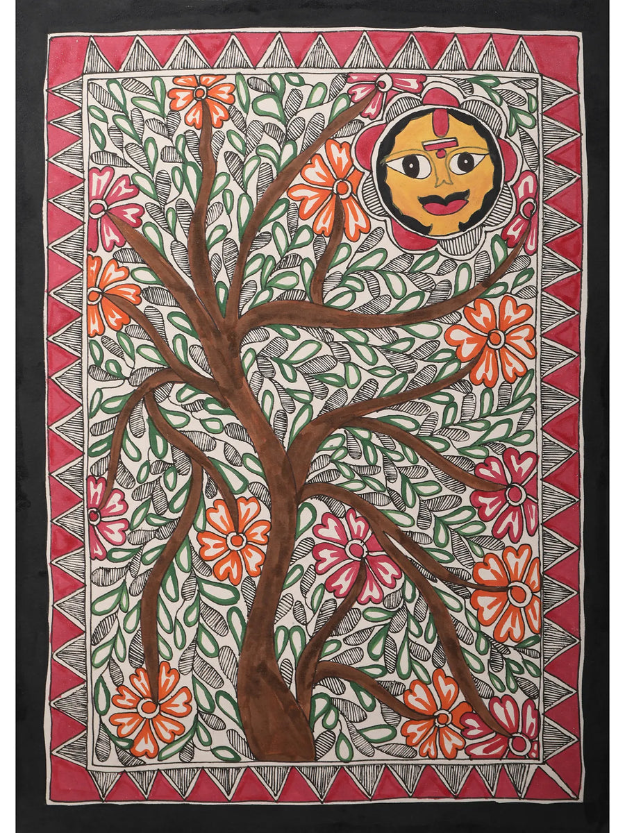 Tree of Life Rising Sun Painting on Handmade Paper