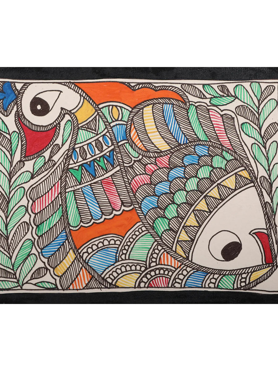 Peacock and Fish Painting on Handmade Paper by Ajay Kumar Jha
