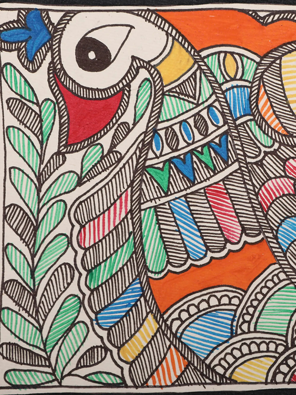 Peacock and Fish Painting on Handmade Paper | Artwork by Ajay Kumar Jha