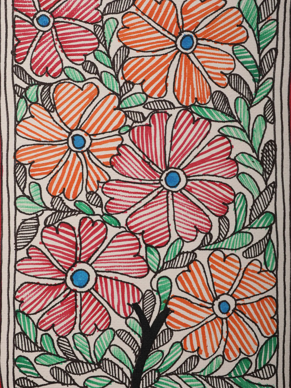 Painting of Colorful Flowers | Madhubani Art on Handmade Paper | By Ajay Kumar Jha