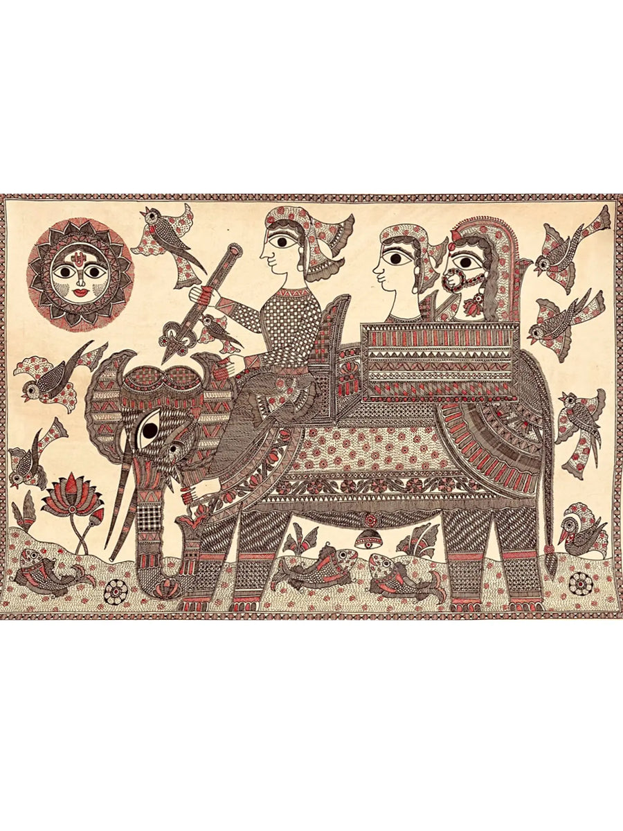 Royal Ride in Garden Painting on Handmade Paper
