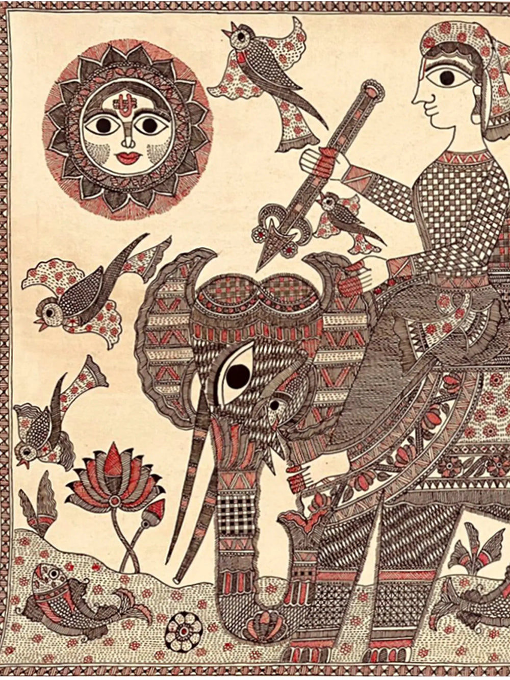 Royal Ride In Garden | Acrylic On Handmade Paper | By Priti Dalwadi