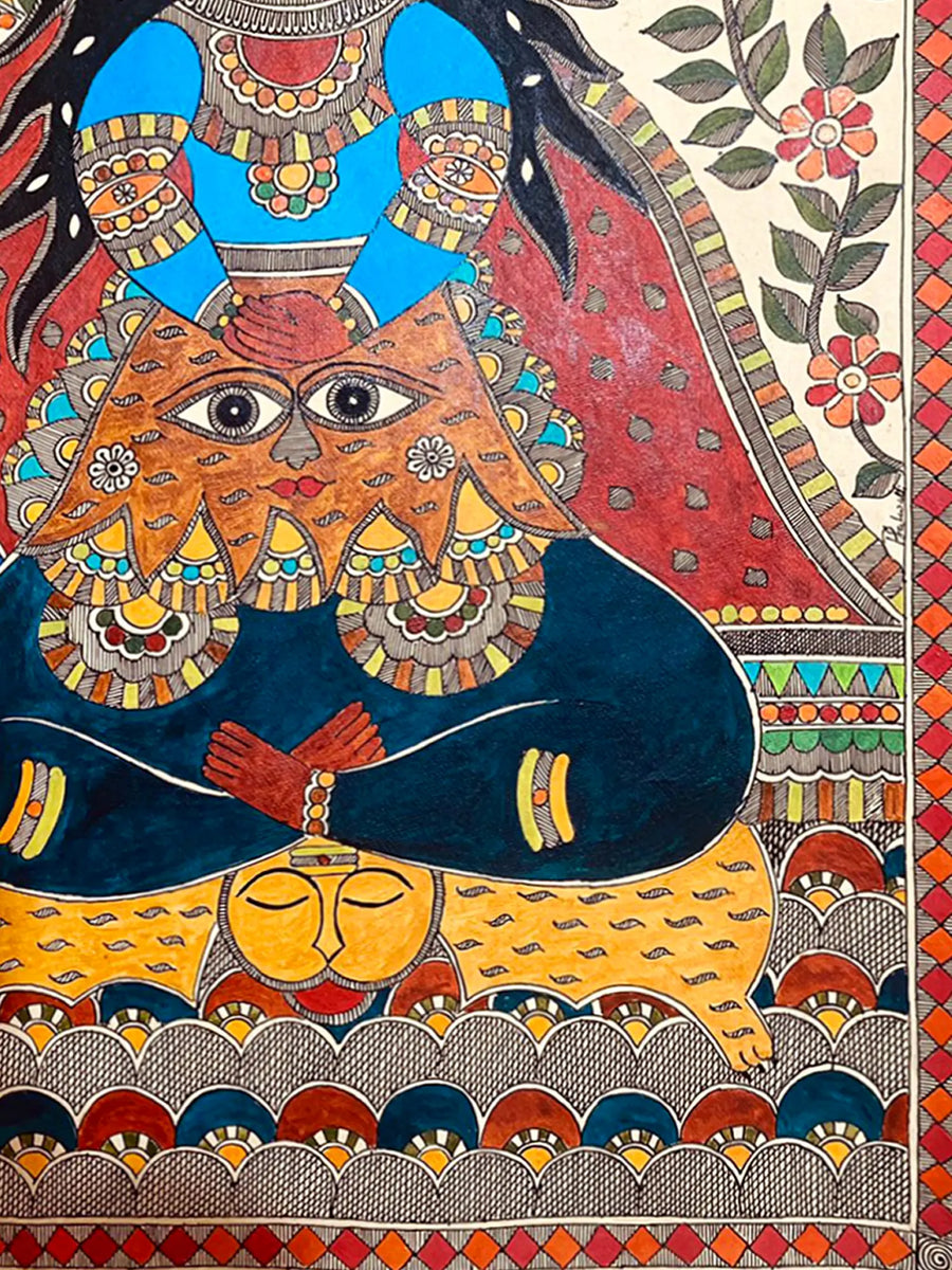 Mahadev Seated on Asana Painting on Handmade Paper