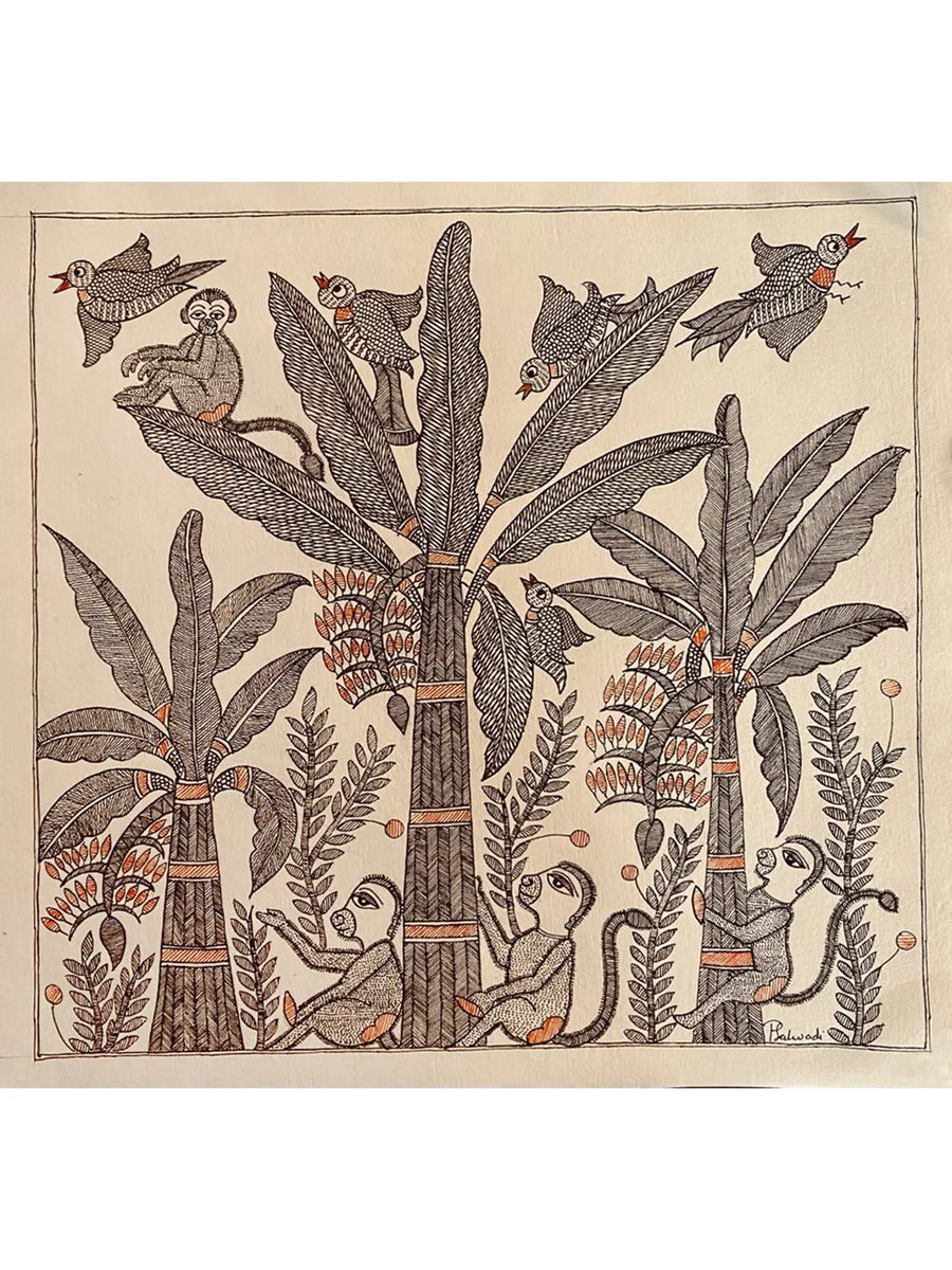 Nature Madhubani Painting on Handmade Paper
