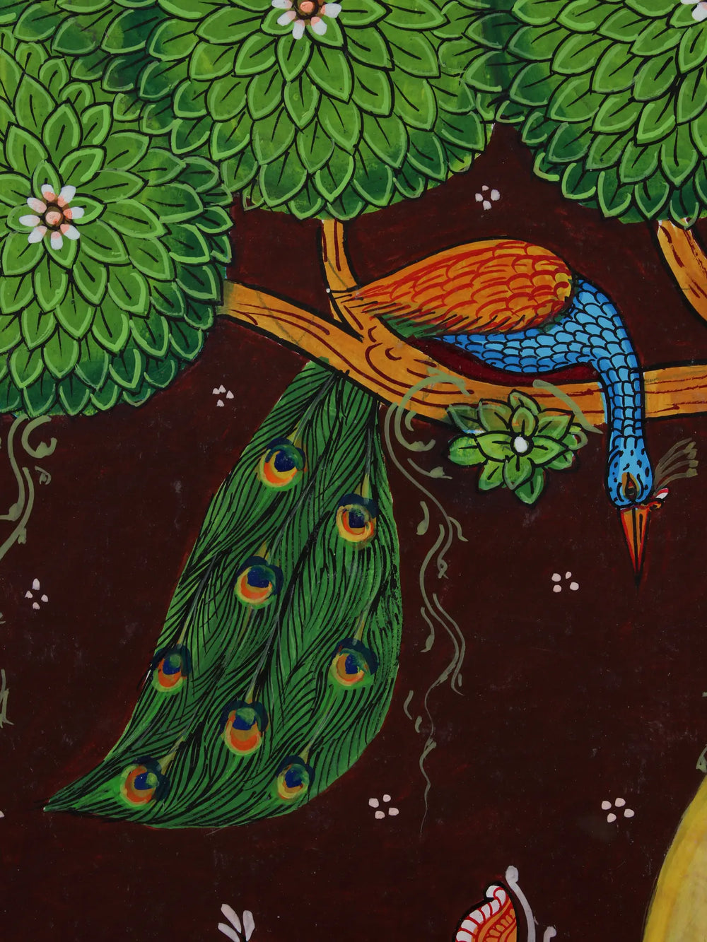 Lord Krishna with His Consorts Rukmini and Satyabhama | Pattachitra Painting