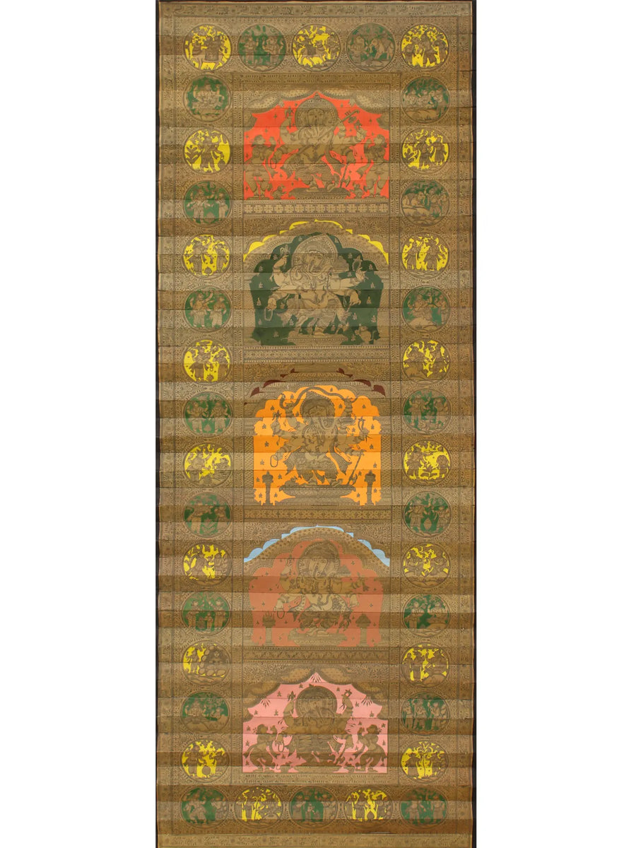 Different Forms of Lord Ganesha with His Life Story Pattachitra Painting on Palm Leaf