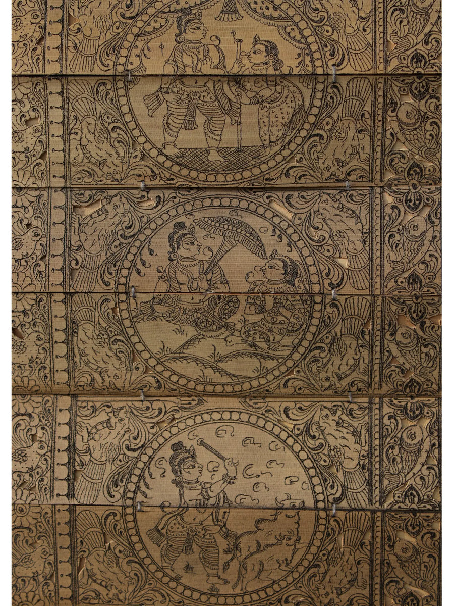 Life Story of Lord Krishna with Vishvarupa at Center Pattachitra Painting on Palm Leaf