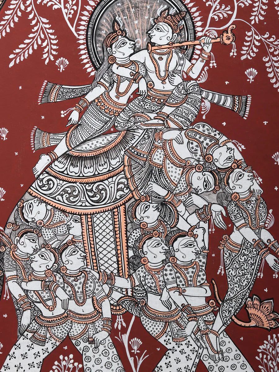 Radha - Krishna Riding on Nari Kunjar Pattachitra Painting on Canvas