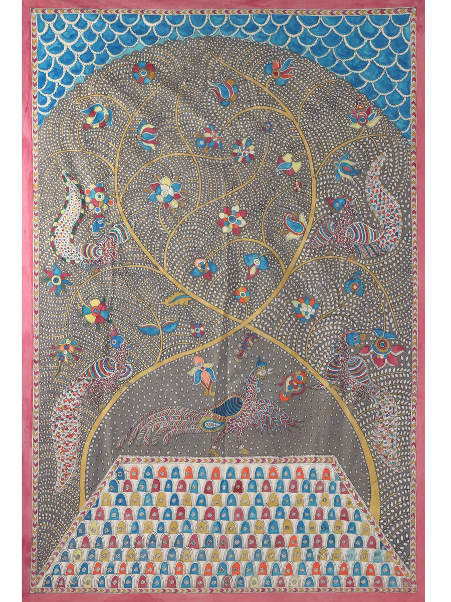 Floral Tree of Peacock - Mata Ni Pachedi Painting on Madarpat Cotton