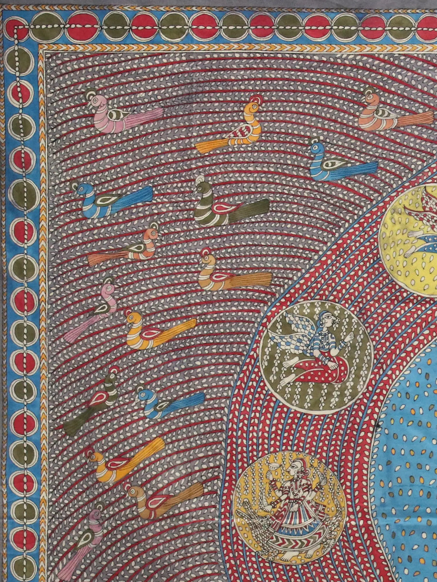 Saraswati Mata Surrounded Painting on Madarpat Cotton by Gods