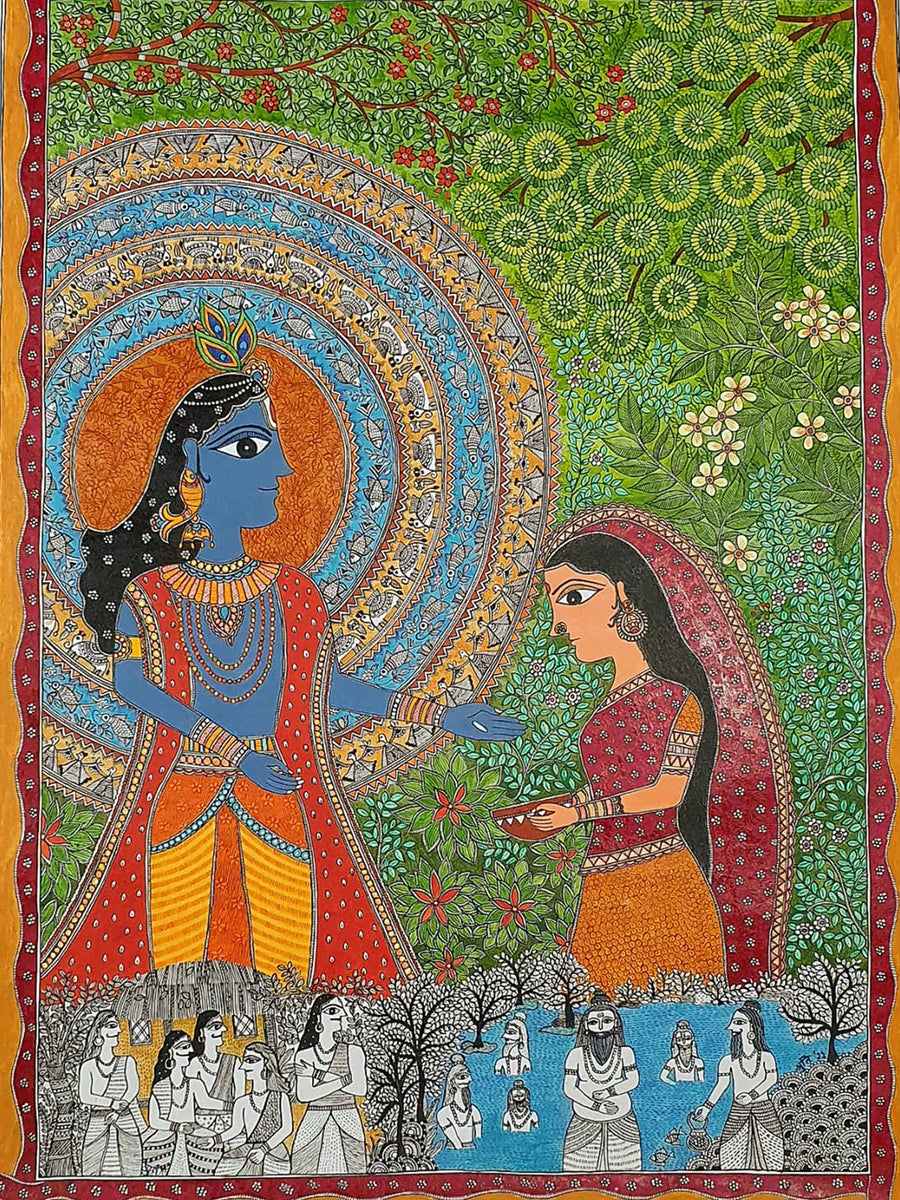 The Akshaypatra - Lord Krishna Painting on Handmade Paper