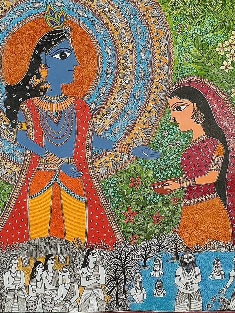 The Akshaypatra - Lord Krishna Painting on Handmade Paper