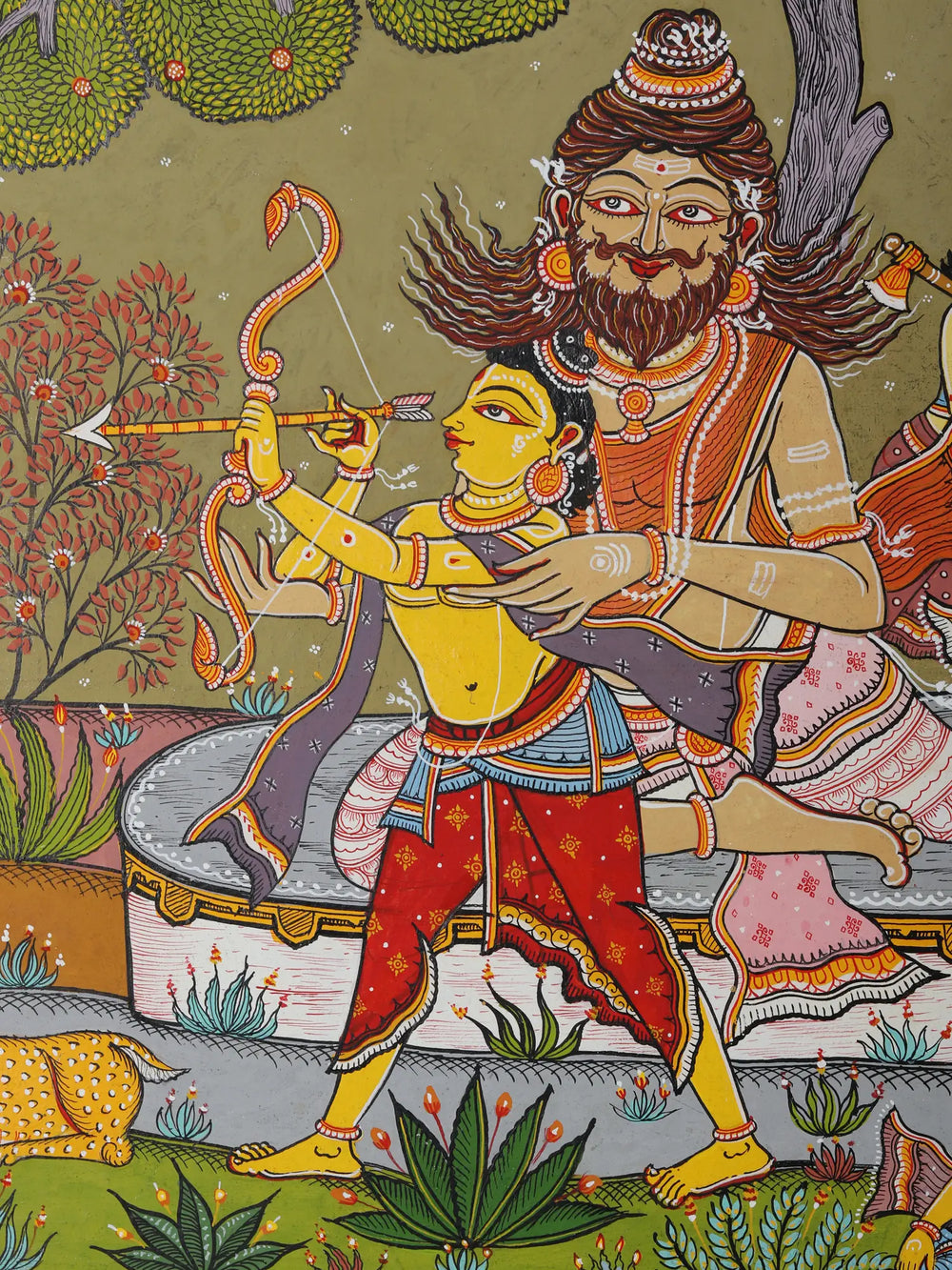 The Sage Valmiki Trains Luv - Kush in The Art of Archery - An Episode from The Ramayana | Pattachitra Painting From Odisha