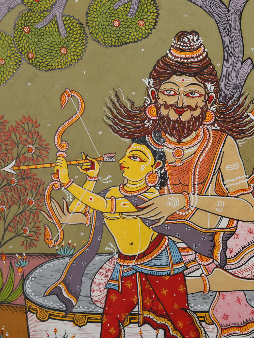 The Sage Valmiki Trains Luv - Kush in The Art of Archery - An Episode from The Ramayana | Pattachitra Painting From Odisha