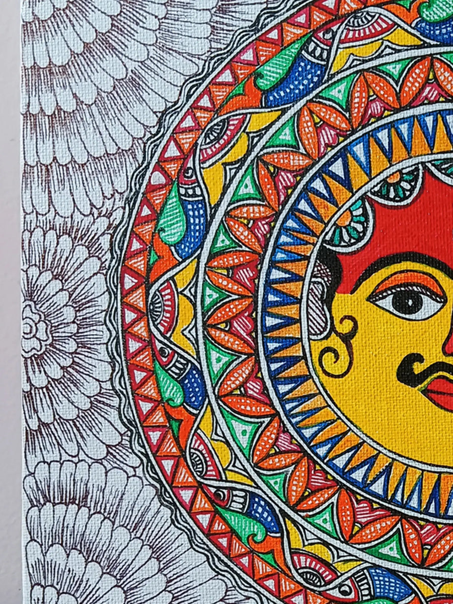 The Sun - Mithila Madhubani Painting on Canvas