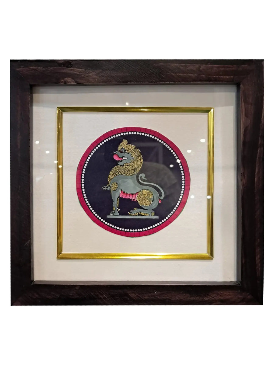 Ganjifa-style Simha Yali with Frame Painting on Paper