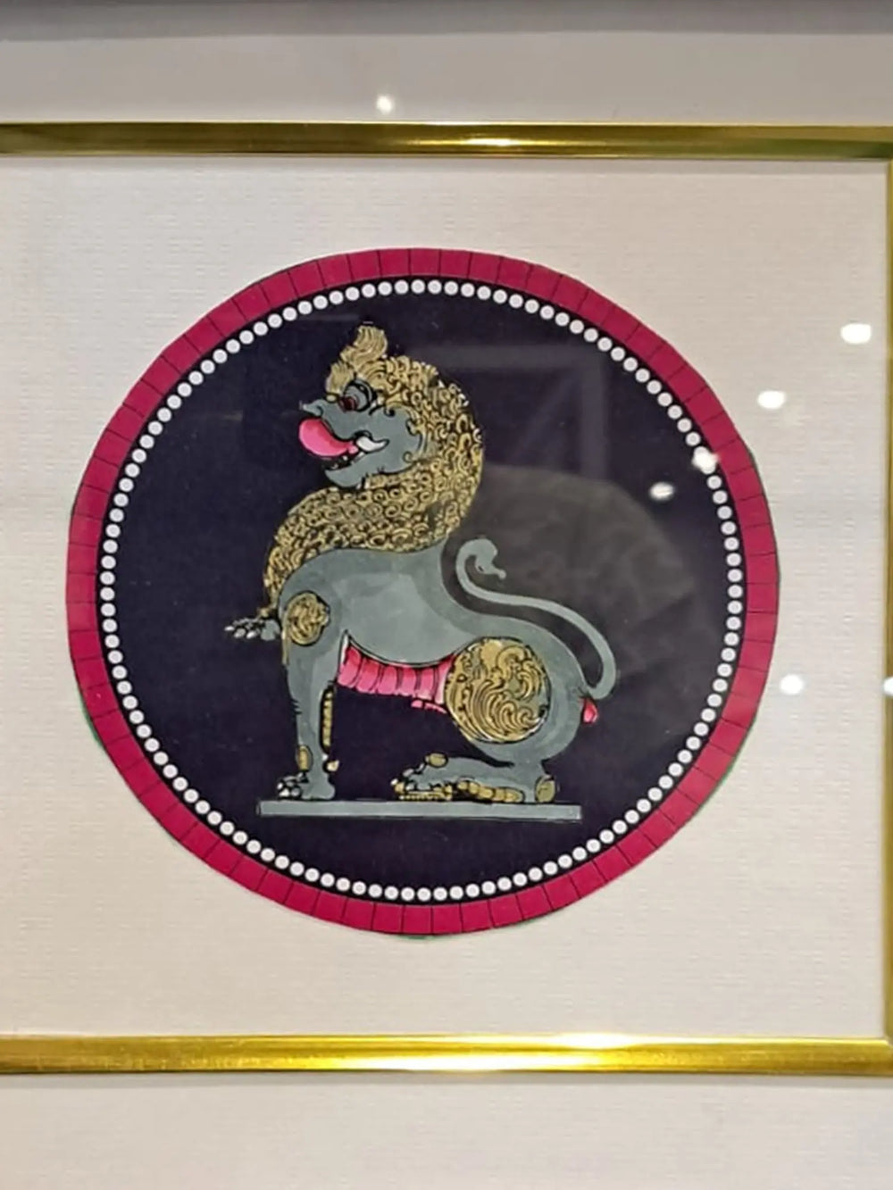 Ganjifa-style Painting of Simha Yali with Frame | Natural Colors on Paper | By Babita