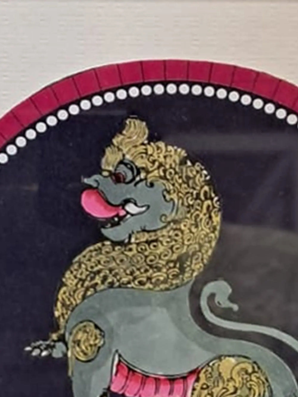 Ganjifa-style Painting of Simha Yali with Frame | Natural Colors on Paper | By Babita
