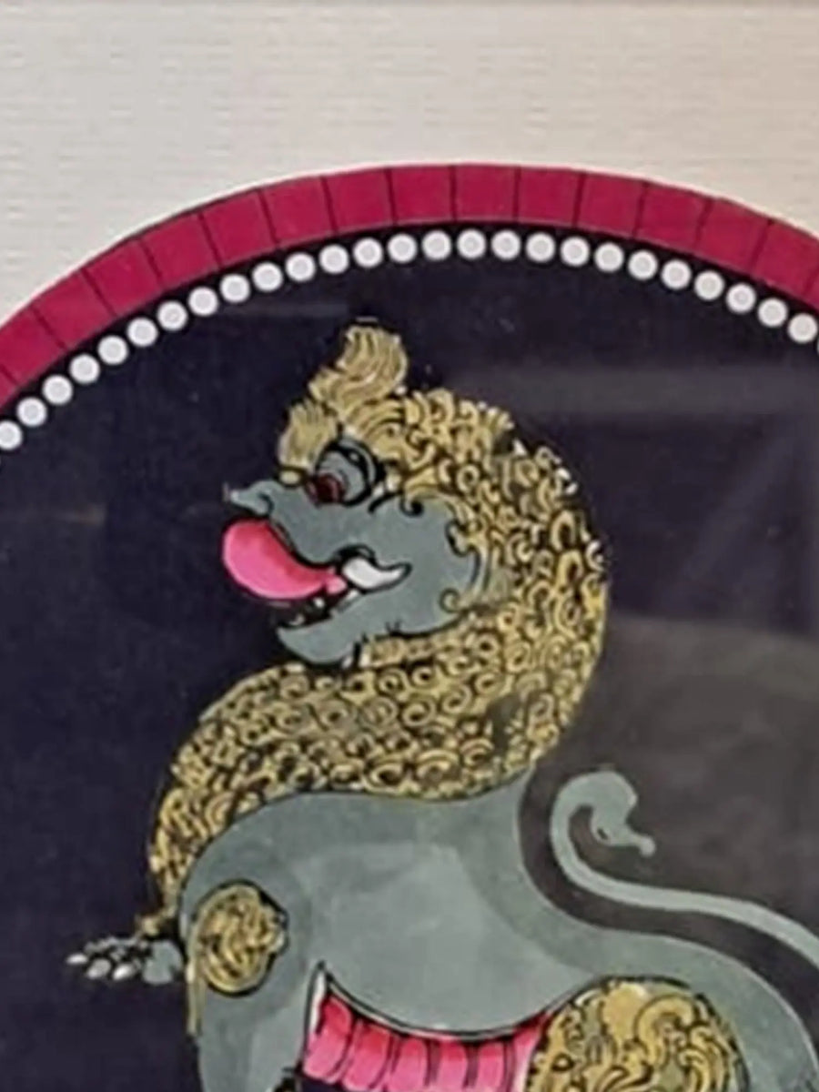 Ganjifa-style Simha Yali with Frame Painting on Paper