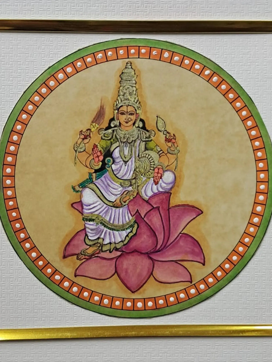 Maa Lakshmi Ganjifa-style Painting on Paper