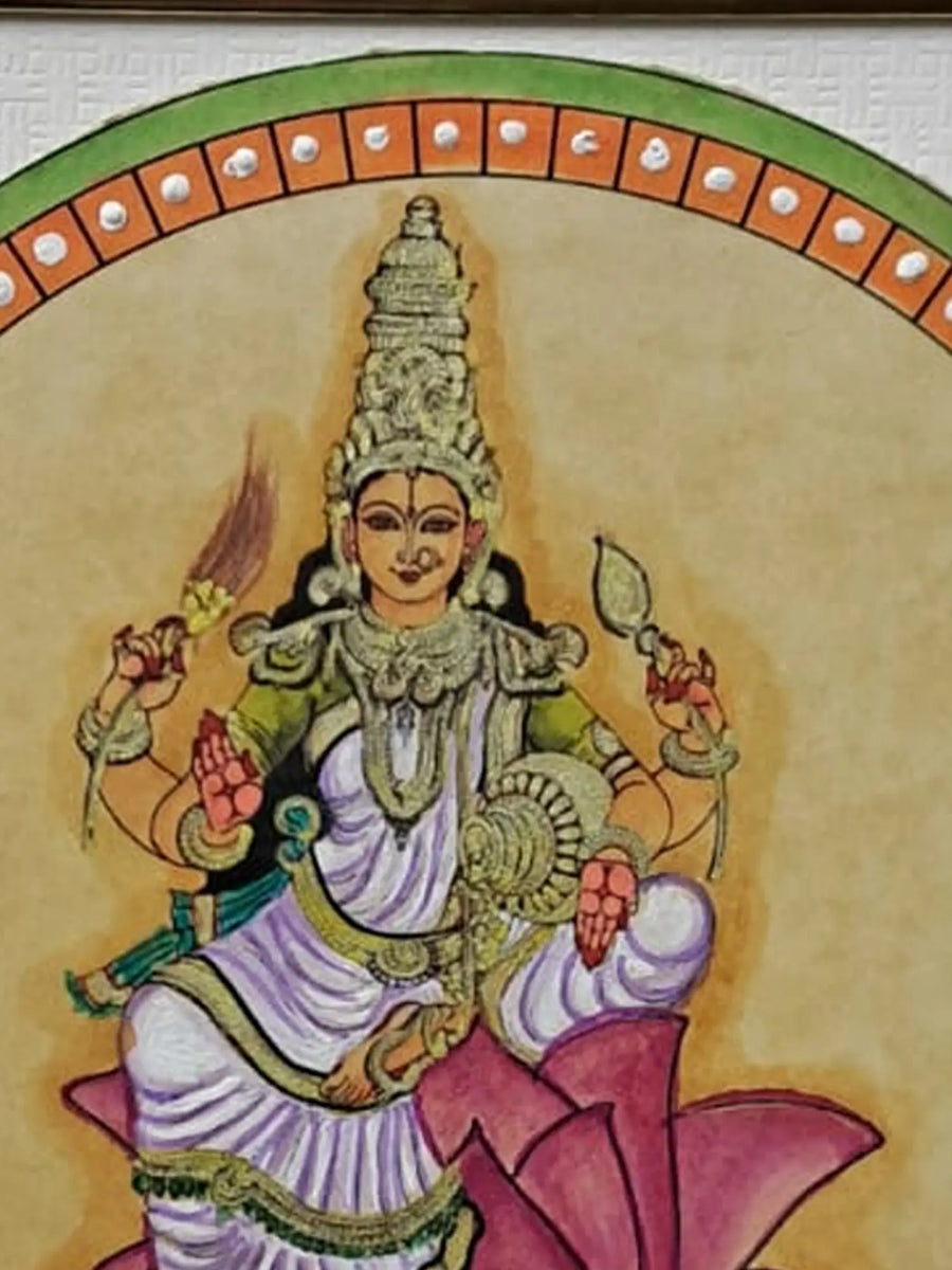 Maa Lakshmi Ganjifa-style Painting on Paper