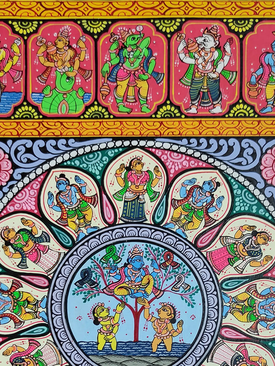 Theft of Clothes - Krishna Leela Painting on Cloth